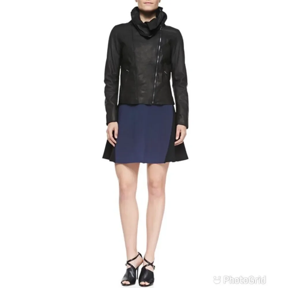 TAHARI Black Navy Skater Mini Skirt A-Line Colorblock Short Office Career Size 4